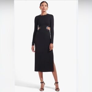 STAUD Dolce NWT Cutout Vegan Leather Trim Midi Dress Black Size M